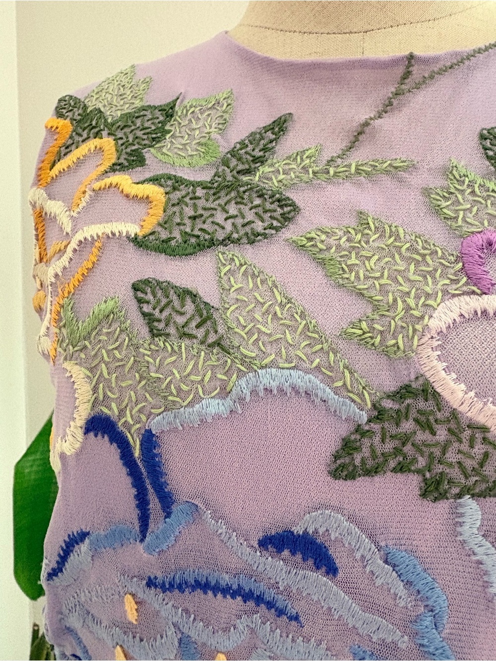 Vivienne Tam VTG Sheer Mesh Embroidered Floral Tank Top Shirt 90s Rare Purple 2 - Picture 13 of 15